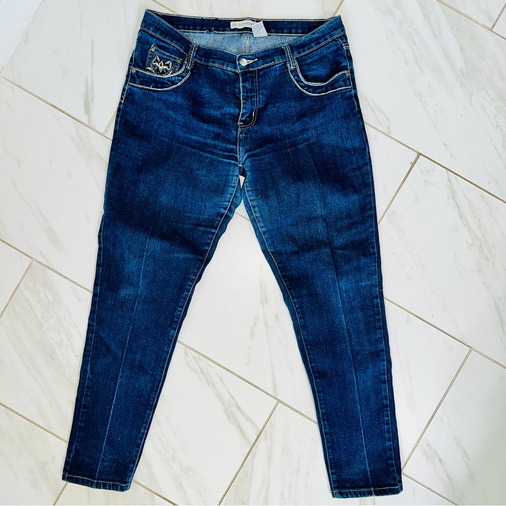 Scandal Y2K Embroidered Dark Wash Denim Jeans Stretch Size 15/16 Juniors - Picture 2 of 8
